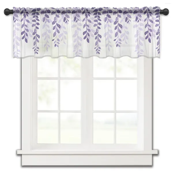 Cortina folha plantas estilo country roxo gradiente cortinas de cozinha tule sheer curto sala estar decoração casa voile