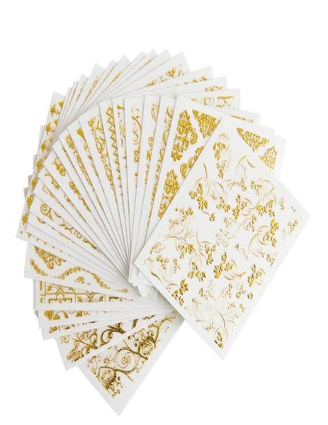 20 folhas de ouro 3d arte do prego adesivos oco decalques projetos mistos adesivo flor dicas unhas decorações salão acessório 4654995