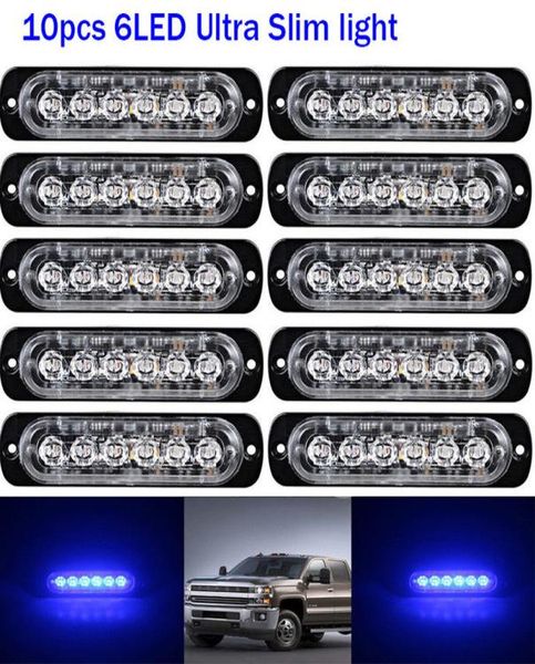 10pcs 6LED auto avvertimento luci stroboscopiche di emergenza luci laterali di pericolo blu 12V24V luce stroboscopica a led per veicolo universale o Truc8050181