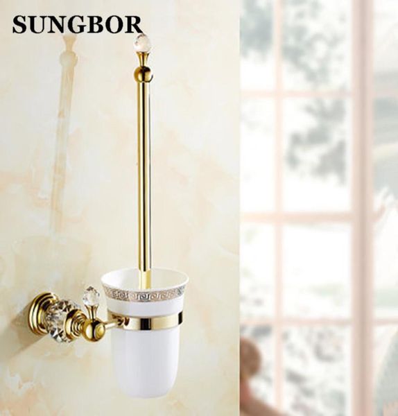 Porta scopino per WC in cristallo di ottone dorato di lusso in stile europeo Scopino per WC placcato oro Prodotti per il bagno Accessori per il bagno Y201742701
