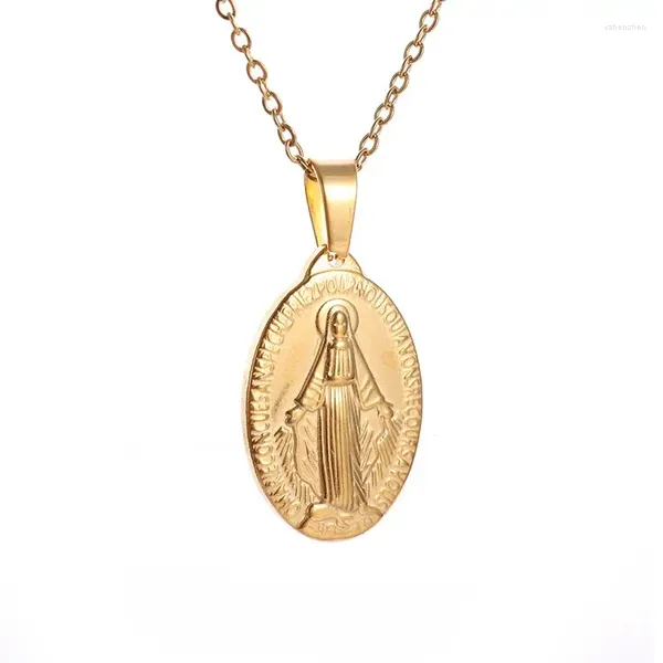 Colares Pingente de Aço Inoxidável Nossa Senhora de Guadalupe Medalha Virgem Maria Colar para Homens Mulheres Oração Católica Jóias Presente