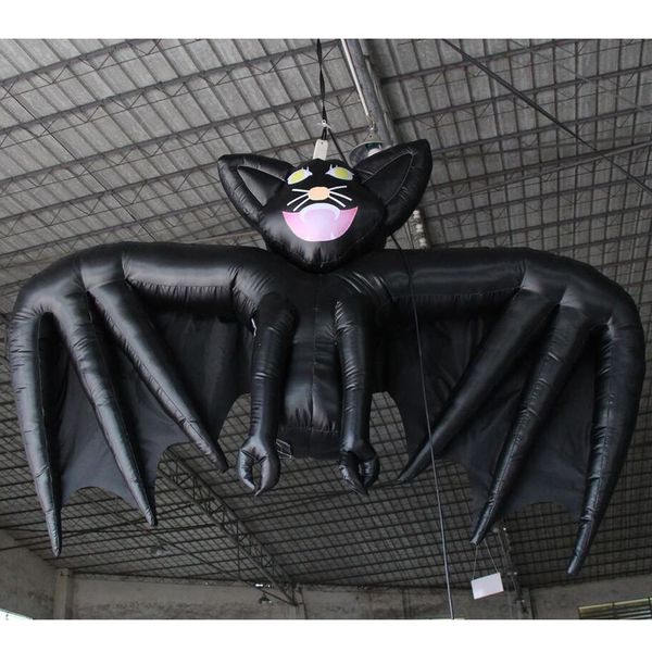 Atacado 5 mW (16,5 pés) com ventilador gigante pendurado morcego inflável de halloween para festa evento inflável decoração de morcegos pretos