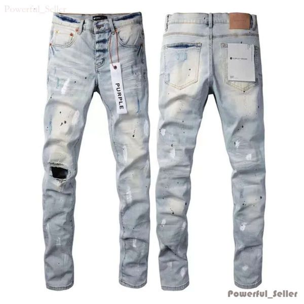 Jeans viola di marca viola Jeans da uomo High Street Pantaloni in denim blu con buco rotto Pantaloni lavati slim fit in difficoltà All'ingrosso 2 pezzi Sconto del 10% 7416