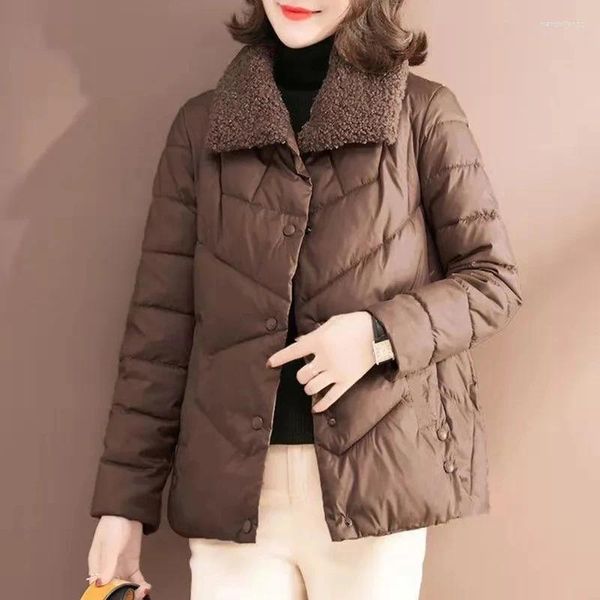 Damen-Trenchcoats, Winter-Baumwoll-gefütterte Jacke, leichter und modischer Kurzmantel aus Lammwolle, locker für Damen mittleren Alters