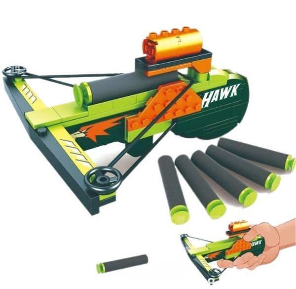 Weiche Kugel-Block-Pistole für Kinder, kleine Hand-Armbrust-Set, Puzzle-Montage, kleines Partikel-Block-Spielzeug