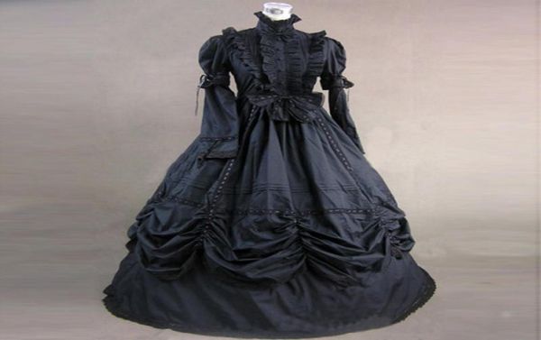 Casual Kleider Schwarz Langarm Gothic Viktorianischen Zeitraum Party Prinzessin Kleid Retro Baumwolle Europäischen Gericht Ballkleider Kostüm Für H4104836