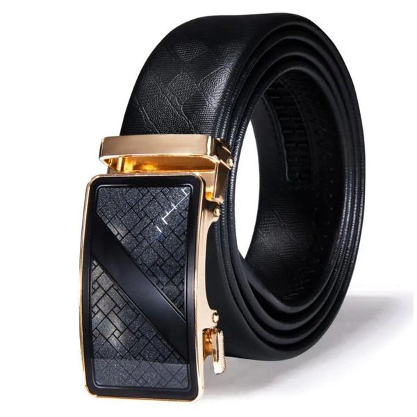 Cintura a cricchetto in pelle di marca di lusso per uomo Abito Jean Wedding designer Cinture per feste Hi-Tie Fibbia automatica in oro nero 6N2TL