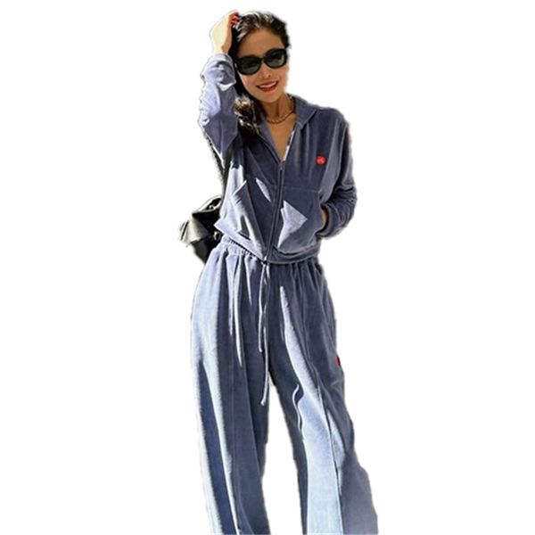 Tracksuit feminino roupas de designer americano clássico com capuz zíper calças compridas veludo duas peças conjunto primavera e outono solto casual casa diária