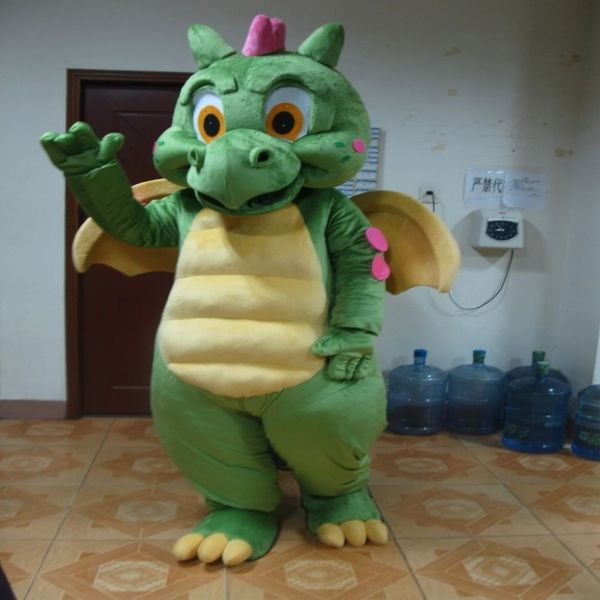 Grünes Dinosaurier-Maskottchen-Kostüm, grünes Drachen-Maskottchen-Kostüm für Erwachsene, Halloween, Karneval, Party, Event291o