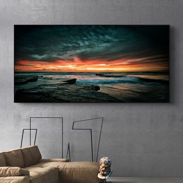 Mar pôr do sol poster paisagem impressões pintura em tela quadros de arte parede para sala estar decoração interior quadros decorativos2999