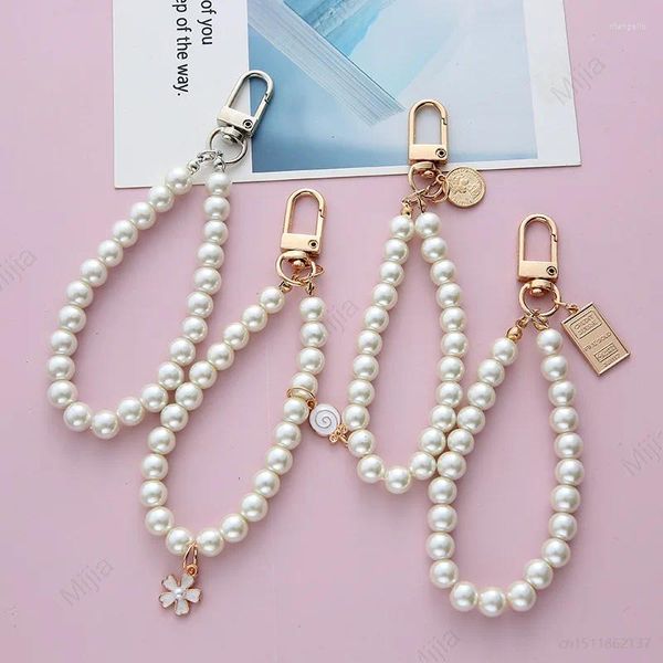 Chaveiros Vintage Imitatin Pearl Keychain Saco Charme Simples Grânulos Chaveiro para Mulheres Bonito DIY Pingente Decoração de Telefone Móvel