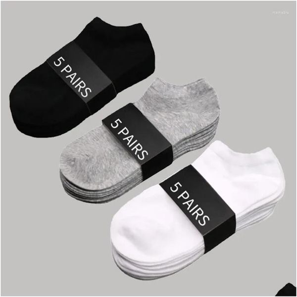 Meias masculinas meias masculinas 5 pares homens corte baixo respirável negócios poliéster barco meia cor sólida confortável tornozelo casual branco preto s otpvc