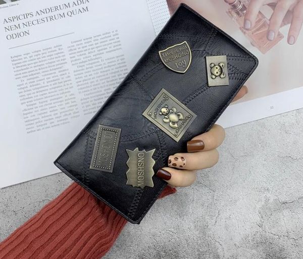 Designer Women Designer Vintage Metal Long Words Clutch Borse Personalizzate con portafoglio di grande capacità di piega di grande capacità