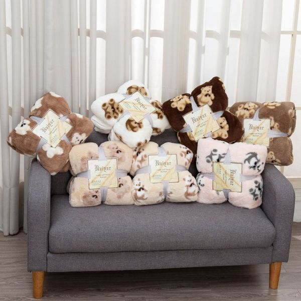 Одеяло в стиле ретро, короткое плюшевое одеяло с рисунком медведя, чехол для дивана, осенне-зимнее толстое одеяло 302h