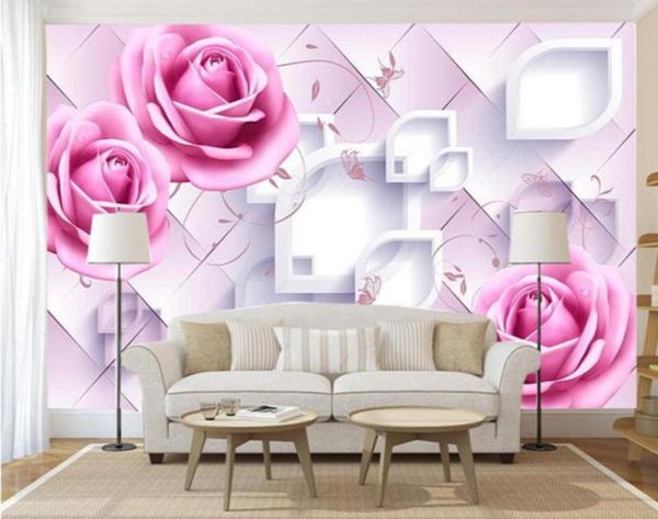 Özel PO Duvar Kağıdı 3D Romantik Pembe Güller Duvar Kuru Duvar Kağıdı Arka Plan Duvar Kağıdı Yatak Odası Düğün Odası Mural Papel De Parede11497444460043