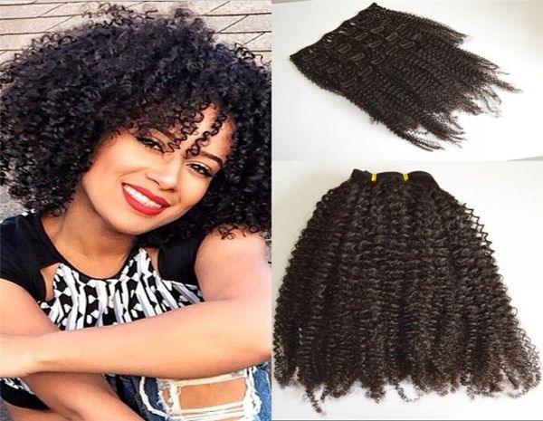 4b 4c Afro Kinky Curly Clip em Extensões de Cabelo Humano 7pcsset Cabeça Full Malaysian Clip Ins fdshine1869474