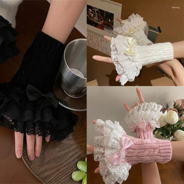 Joelheiras Y2K Manga de mão Punhos de pulso Ruffled Floral Lace Elastic Pulseira para casamento comprimento nupcial baile