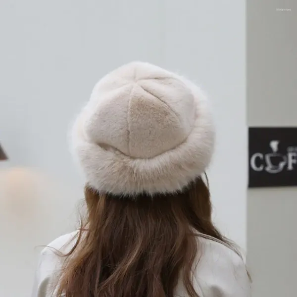Berets Flauschige Plüsch Baskenmütze Hut Retro Harajuku Einfarbig Ohr Schutz Sboy Cap Imitation Pelz Wolle Maler Mädchen