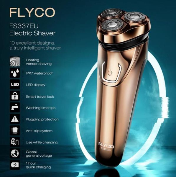 FLYCO FS337EU Máquina de barbear giratória flutuante 3D lavável aparador corporal para homens2467268