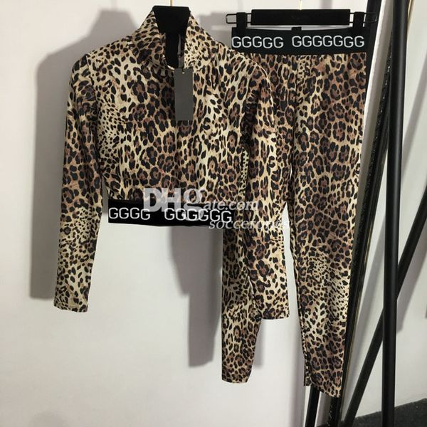 Leopardo impresso agasalho de luxo manga longa feminino yoga outfit jogging correndo ginásio topos leggings