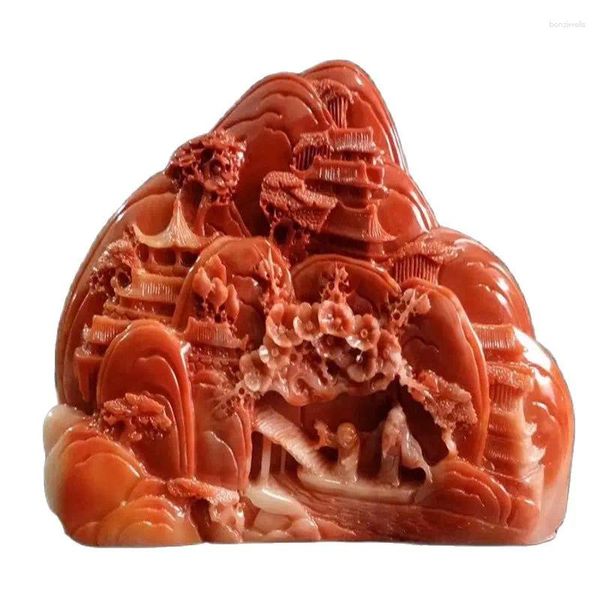 Figurine decorative Cina Shoushan Stone scolpita a mano antica la statua anziana