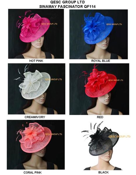 Nuovo arrivo Grande piattino base Sinamay cappello fascinator con fiore di piume per la festa nuziale del derby del Kentucky church2185585