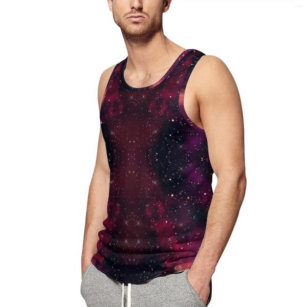 Herren-Tanktops, rotes Galaxie-Oberteil, abstrakter Weltraum-Druck, cooles Sommer-Training, bedruckte ärmellose Hemden, große Größe 4XL 5XL