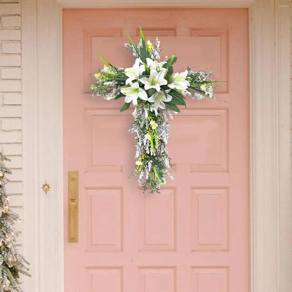 Декоративные цветы Пасхальный сиреневый крестовый венок Искусственный цветок украшение для входной двери для настенного камина