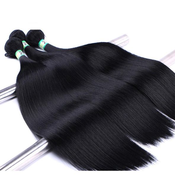 Senhoras sedosas e retas em massa 12 tamanhos de cabelo preto inteiro extensões cruas tecer tramas em massa cabeça resistente cabelo sintético africano we9255691