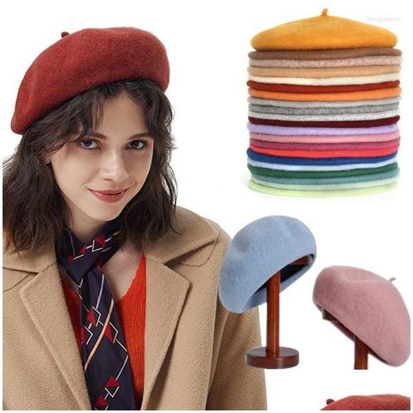Berretti in lana tinta unita da donna berretto da cappello berretto vintage moda calda casual Sboy Girl berretto 2022 consegna di goccia all'ingrosso Dhxqv