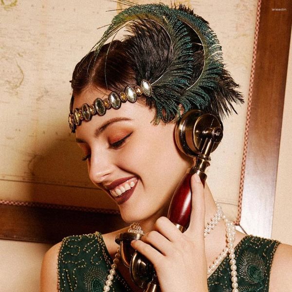 Haarspangen Stonefans 1920er Jahre Vintage Gatsby Flapper Stirnband Kostümzubehör Luxus Straußenfeder Kristall Kopfschmuck Schmuck Party Frauen