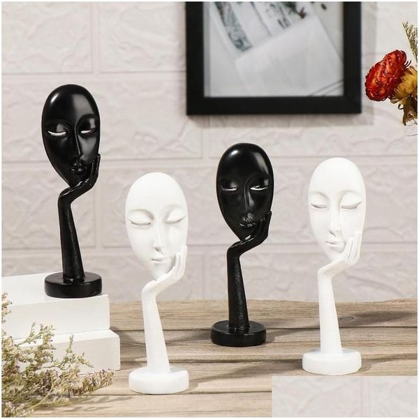 Objetos decorativos estatuetas decorativas estatuetas máscara rosto miniaturas ornamentos resina de natal figura abstrata mini pensador moderno dh3wg