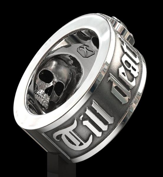 Till Death Do Us Part039 Hip Hop Men039s Fashion Edelstahl Black Diamond Skull Band Ring Punk Gothic Engagement Jewelr4808063