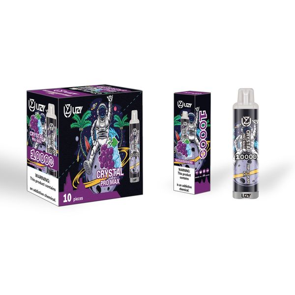 Оригинальные одноразовые электронные сигареты UZY Crystal Pro Max 10000 Puff 1,2 Ом с сетчатой катушкой 16 мл Батарея для капсул Перезаряжаемые электронные сигареты Puff 10000 0% 2% 3% 5% RBG Light Vape Pen
