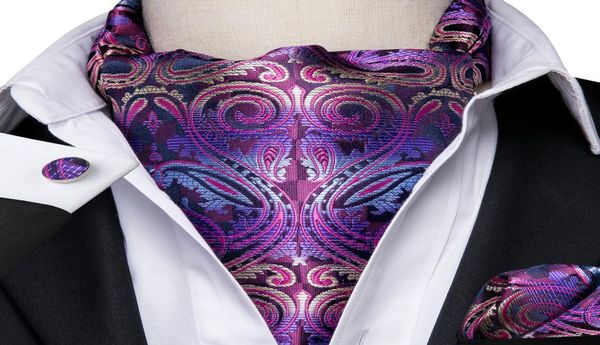 Fast Ascot Men039s klassische lila Paisley-Krawatte, Vintage-Ascot-Taschentuch, Manschettenknöpfe, Krawatten-Set für Herren-Hochzeit, Par7533754