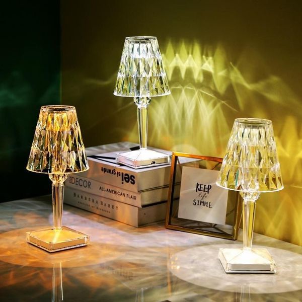 Lâmpadas de mesa led diamante cristal projeção lâmpada de mesa carregamento usb sensor toque restaurante bar decoração luzes romântico night293n