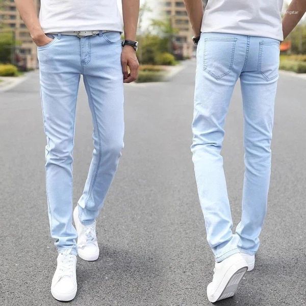 Männer Jeans 2024 Männer Stretch Skinny Männliche Designer Marke Super Elastische Gerade Hosen Slim Fit Mode Himmel Blau