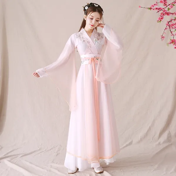 Abbigliamento da palcoscenico Costume cinese antico Fata Cosplay Donna Ragazza Hanfu Abito Ricamo Floreale Bambini Tang Suit Festival Outfit Danza popolare