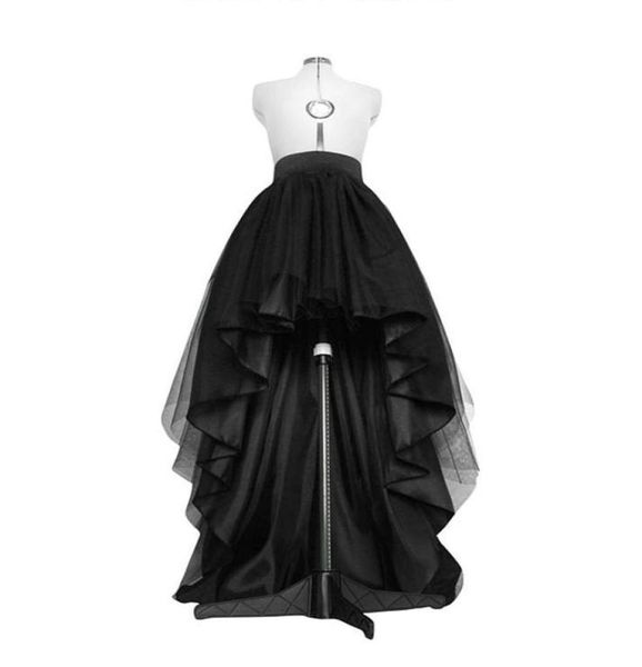 Gonna alta bassa in tulle nero Orlo asimmetrico Tutu Abito da sposa a strati Abito da sposa Vita alta Gonna a pieghe Gala Elegante Saia 2103159852962