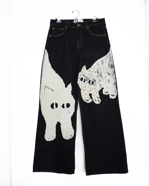 Kadınlar kot kadın y2k harajuku hip hop gotik kawaii sevimli kedi baskı büyük boy moda gündelik yüksek bel geniş pantolon