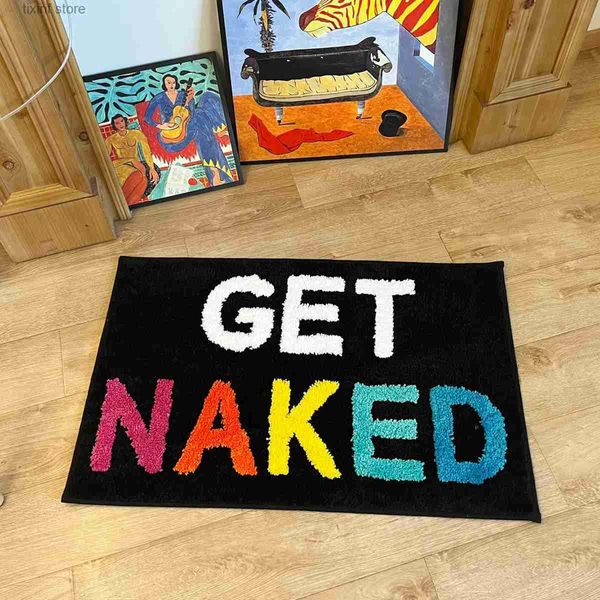 Teppich Get Naked, getufteter Teppich, Badematte, Badezimmerteppiche für die Badewanne, niedliche Badteppiche für die Wohnungsdekoration, getuftete schwarz-weiße Duschmatte T240219