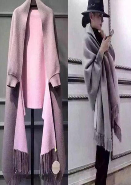 Ms Autunno inverno doppio mantello sciarpa doppio uso spesso lungo con maniche imitazione mantello in cashmere intero8329668