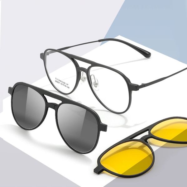 3-in-1 reines Damen-Doppelstrahl-Brillengestell mit polarisierter Clip-on-Sonnenbrille und Nachtsicht-Männer-Halbrandbrille 240118