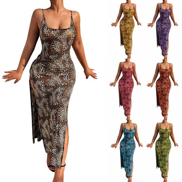 Vestidos sexy urbanos primavera e verão sexy férias selvagens temperamento fenda saia moda leopardo vestido animal