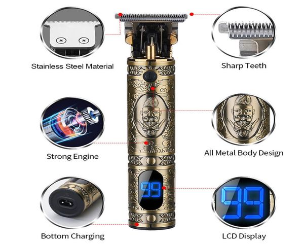 Nahschneidende T9-LCD-Anzeige, digital, wiederaufladbar, elektrische Haarschneidemaschine, Barbershop, kabellos, 0 mm T-Klinge, kahlköpfige Männer, VS Kemei6737453