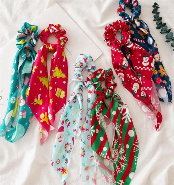 Natal feminino hairband diy arco streamers scrunchies rabo de cavalo cachecol designer meninas acessórios para o cabelo natal árvore veados 6 designs1222774