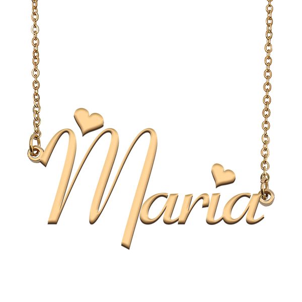 Collana con ciondolo con nome Maria Personalizzata personalizzata per donne, ragazze, bambini, migliori amiche, regali per la mamma, acciaio inossidabile placcato oro 18 carati