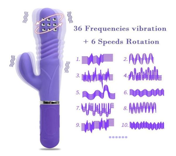 Kaninchen Vibrator Gspot Massage Teleskop 360 Grad Rotation Dildo Vibrator 36 Geschwindigkeit Transfer Perlen Sex Spielzeug für Frau2397138