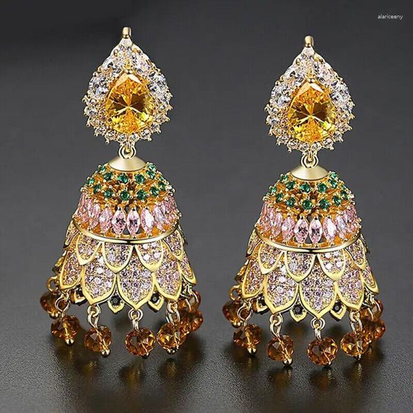 Orecchini pendenti indiani Jhumka Jhumki lusso AAA zirconi cubici campane perline goccia vintage donne gioielli da sposa festa nuziale zingara etnica