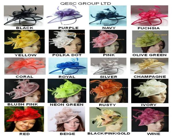 26 coresChapéu fascinator clássico sinamay em formato ESPECIAL com penas para festa de casamento na igreja de Kentucky Derby6552490